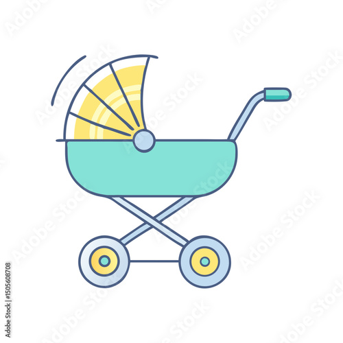 A charming blue and yellow baby stroller illustration perfect for nursery decor