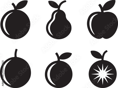 Fruit icons silhouette set isolated on white background