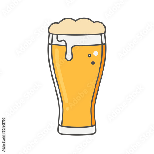 Stylized cartoon illustration of an elegant beer glass with foam