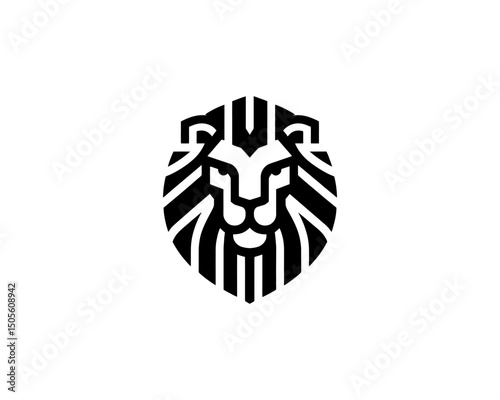 Lion logo in iconic animal face symbol