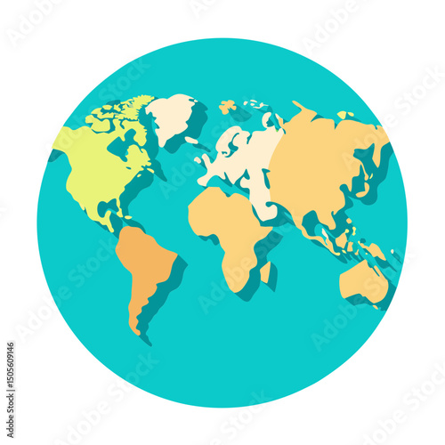 Simplified World Map Illustration within a Turquoise Circle for Educational Purposes
