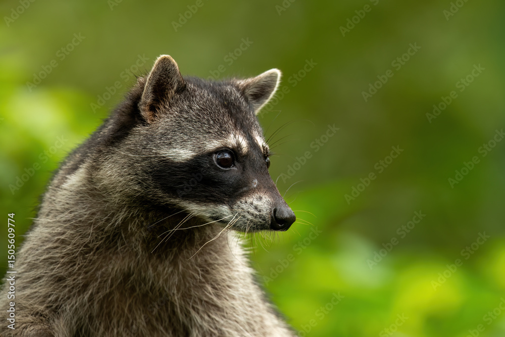 Obraz premium Cute raccoon portrait in the forest