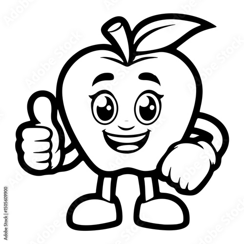 vector icon, mascot or character, apple fruit, outline edition