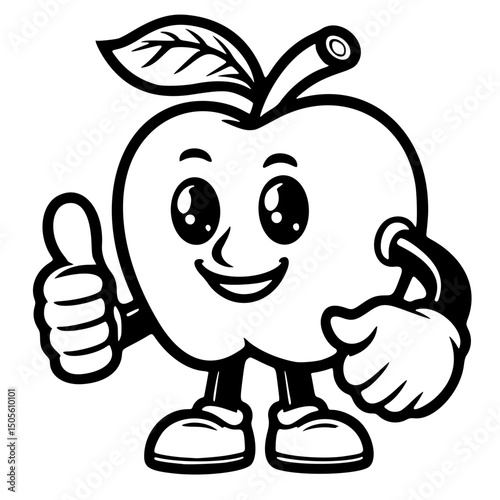 vector icon, mascot or character, apple fruit, outline edition