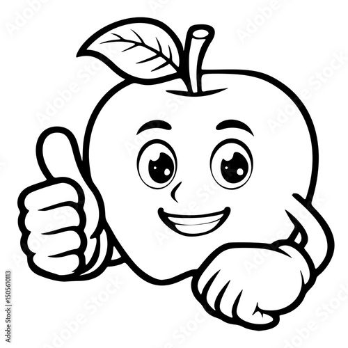 vector icon, mascot or character, apple fruit, outline edition