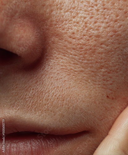 macro shot of a human cheek showing enlarged and visible open pores on textured skin