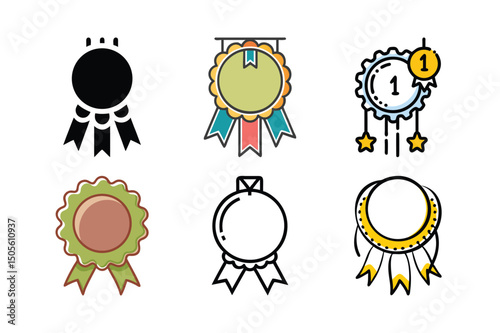 Award Ribbon Icons – Cartoon Prize Badges and Medals for Achievement Graphics

