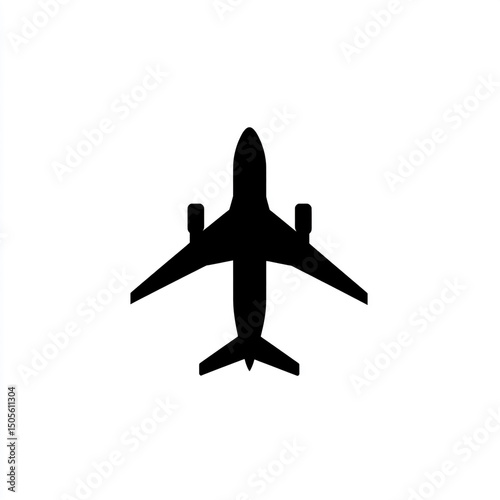 Black vector icon of an airplane on a white background, simple design, flat style