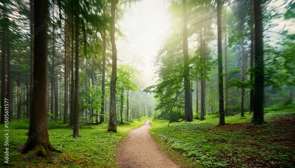 Obraz premium forest path with trees on sides light background