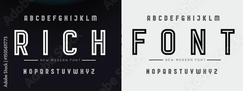 Creative Outline Double line monogram alphabet and tech fonts. Lines font regular uppercase and lowercase. Vector illustration.