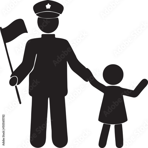 Safety Guardian: A symbol of protection, a traffic warden guides a child across the road. This illustration captures the essence of safety, care, and responsibility.