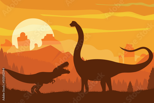 dinosaurs fight each other. Vector