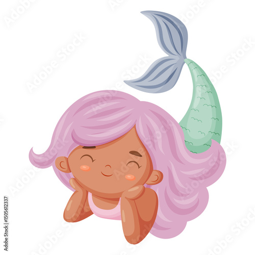 Dreamy Pink-Haired Mermaid Vector Illustration