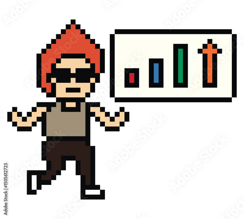 Cartoon cute pixel cartoon 8bit character business man businessman graph work game decoration business 8 bit male career smart character 8bit png vector.