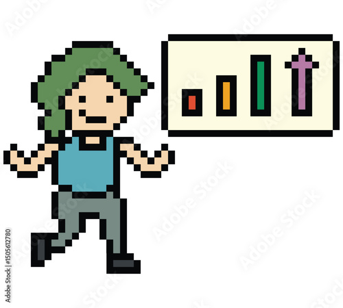 Cartoon cute pixel cartoon 8bit character business woman office smart work graph game decoration business 8 bit female lady businesswoman career character png vector.