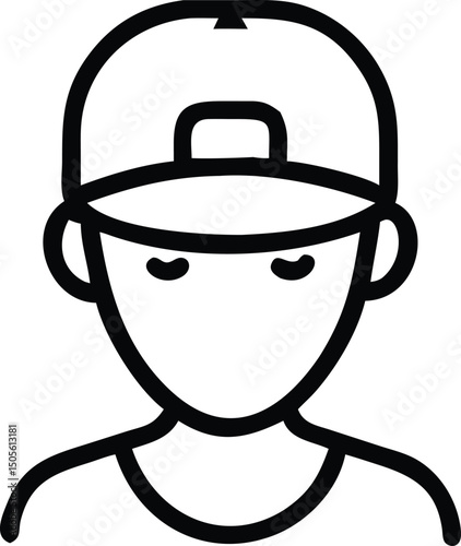 Black silhouette close up portrait of a person wearing a baseball cap design
