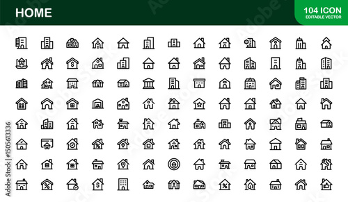 Modern Home Theme Icon Set. Clean Line Art for Household and Property Interfaces