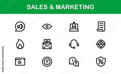 Professional Sales and Marketing Icon Collection for Digital Marketing, Business Development, Advertising Strategies, Brand Management, and Client Acquisition