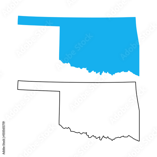 Map of the state of Oklahoma, United States. Map with detailed outlines and blue silhouettes	