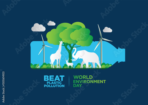 #BeatPlasticPollution, World Environment day concept 2025 3d tree background. 