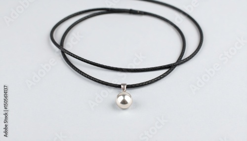 Simple Silver Ball Pendant Necklace On Black Cord