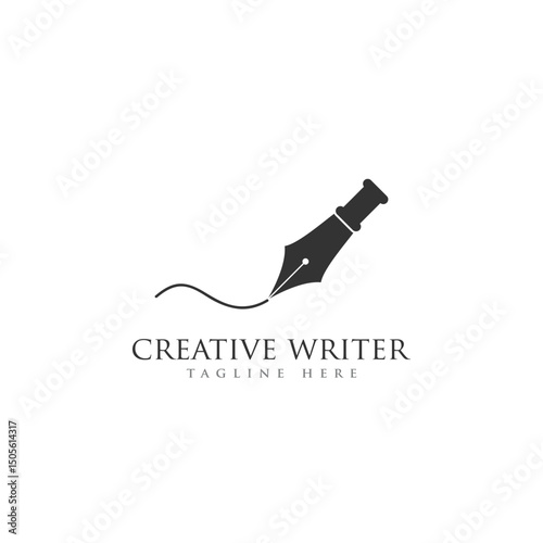 writer pencil feather notary logo design template