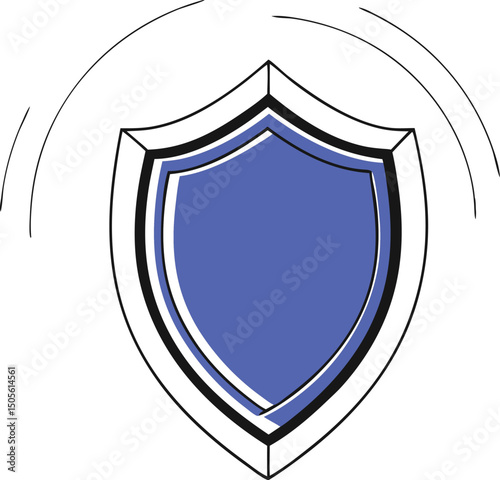 Blue shield graphic representing security protection and digital safety on white background
