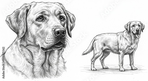 Majestic Labrador Retriever pencil sketch pure breed canine elegance power loyalty beautiful dog portrait