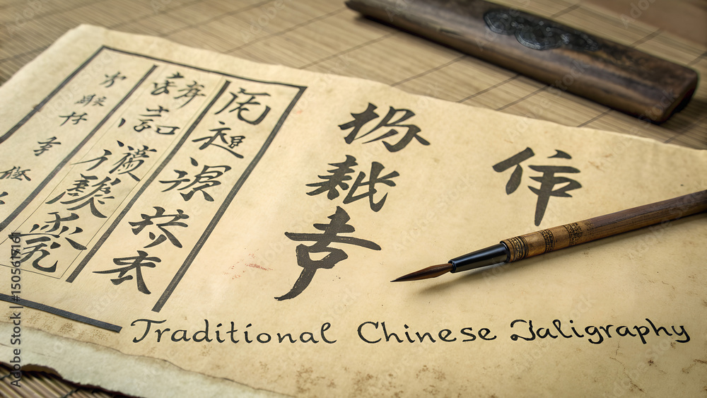 Obraz premium chinese calligraphy of calligraphy of calligraphy,Celebrating International Chinese Language Day, buddhist temple in bangkok thailand