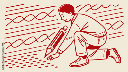 Child Drawing Lines and Patterns on the Ground