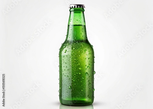 Green bottle of beer isolated on transparent background