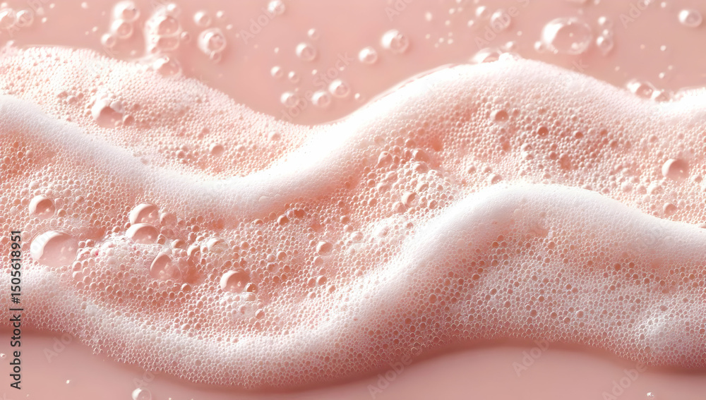 Obraz premium A close-up view of soft, pink foamy bubbles on a surface, creating a serene and relaxing atmosphere. Perfect for wellness and skincare themes.