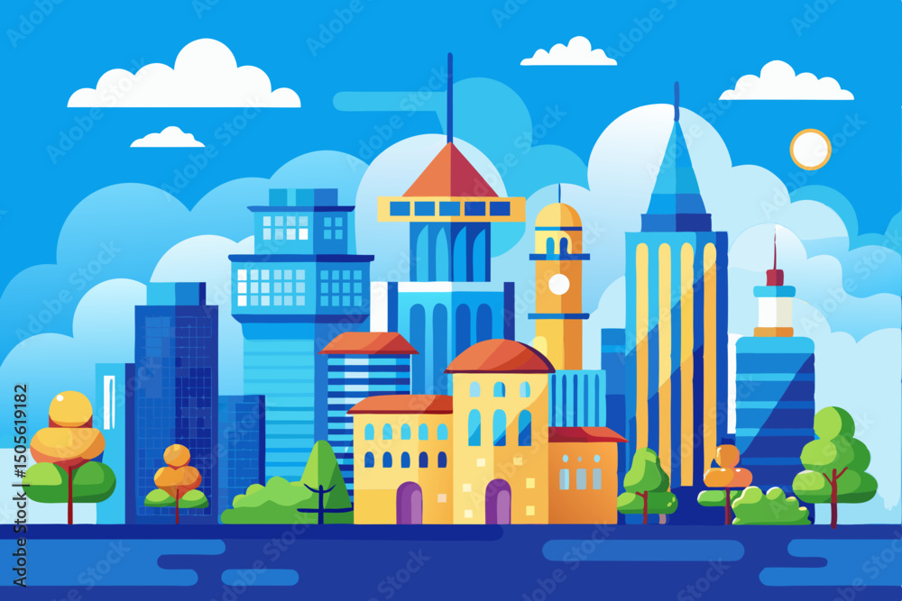 Obraz premium City and blue sky vector