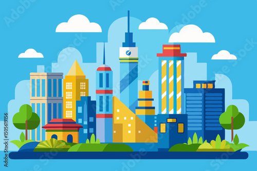 City and blue sky vector