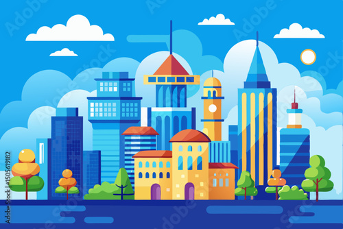 City and blue sky vector