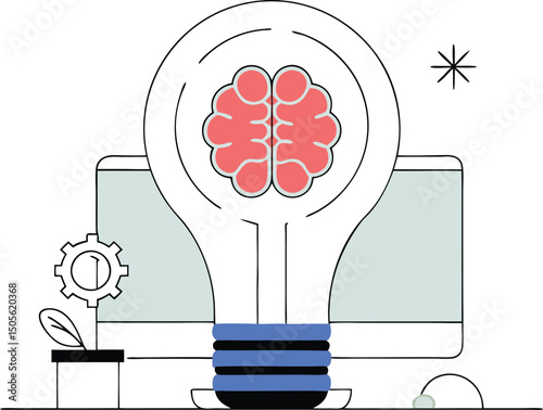 Creative bulb idea conceptual design of a brain represents innovation on white