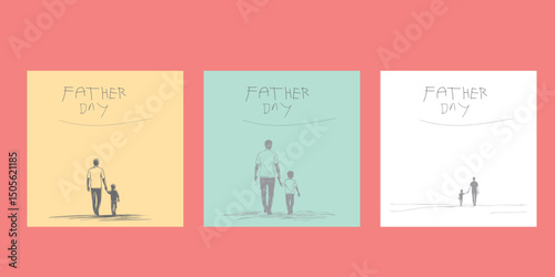 Modern line art of a father and son playing, showcasing a joyful, loving bond—perfect for Father’s Day projects, cards, and illustrations.