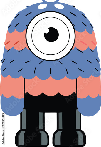 Cute one eyed cartoon monster illustration with colorful fur and playful appearance