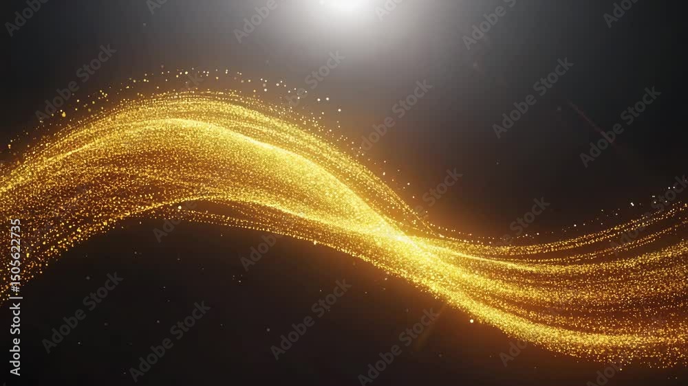 Abstract gold particle flow in a dark space with dynamic light and sparkles seamlessly looping