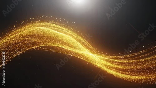 Abstract gold particle flow in a dark space with dynamic light and sparkles seamlessly looping
