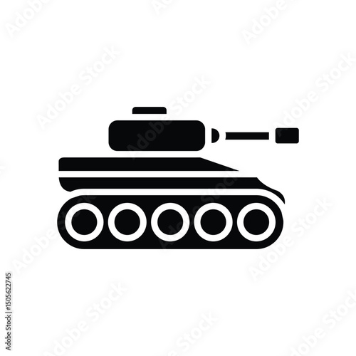 A simple black silhouette of a military tank.  Suitable for military or war-related projects