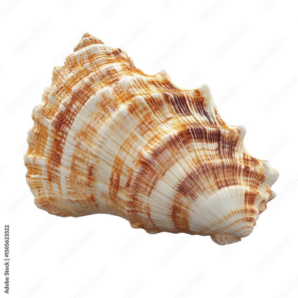 Evocative sea shell striped in shades of brown and white a nostalgic relic on transparent background Evocative sea shell striped in shades of brown and white a nostalgic relic on transparent background