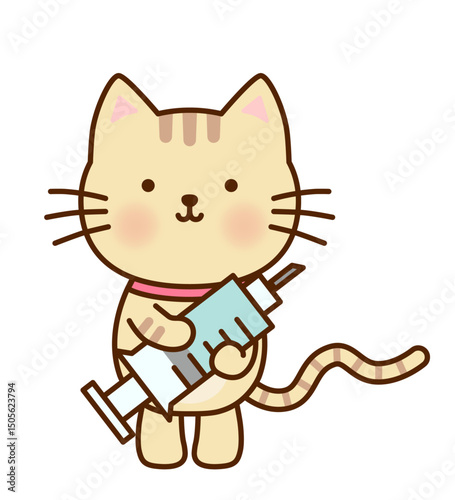 注射器を持ったかわいい猫のイラスト
