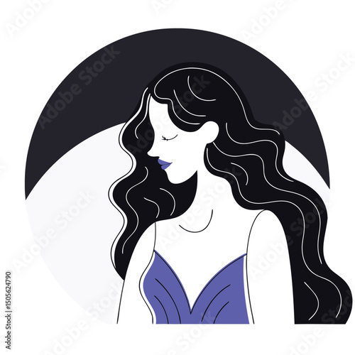 Elegant woman illustration with long flowing hair in a minimalist graphic style