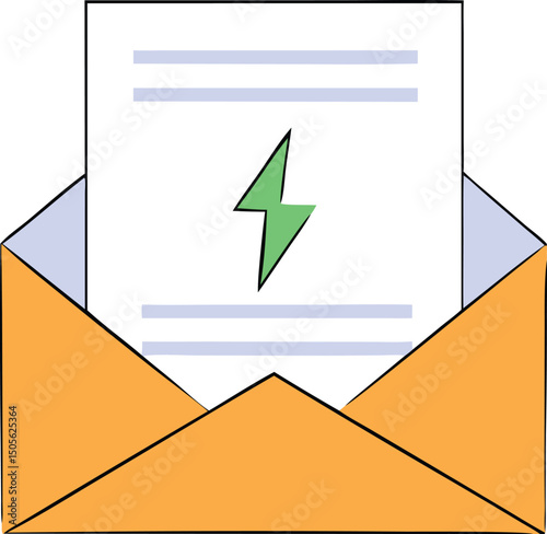 Energy alert icon inside an open envelope symbolic of news and messages