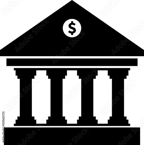 Bank building with dollar symbol icon. Modern bank building representing financial institution icon isolated on transparent background. Concept of investment planning and financial transaction.