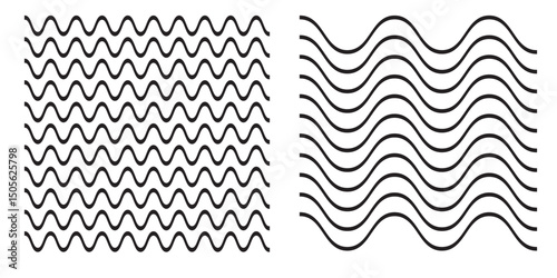 Wavy lines pattern element, wave ripple thin line strokes simple zigzag texture set, stream zig zag background backdrop image clip graphic illustration. Eps 10
