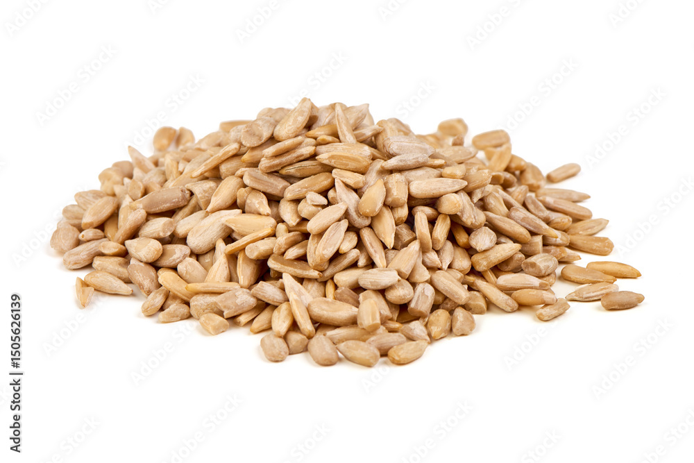 Obraz premium Raw Sunflower Seeds Pile Isolated on White Background