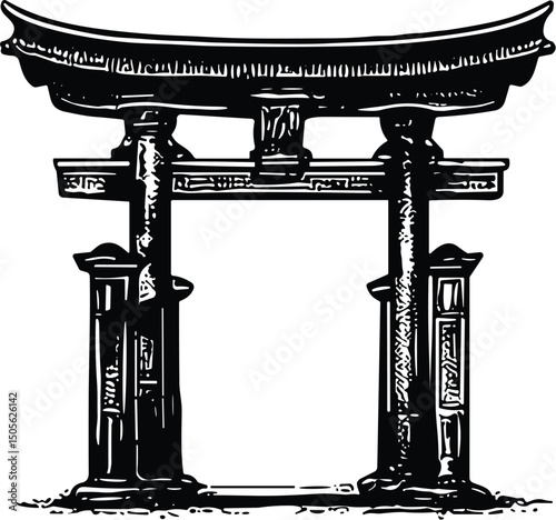 Japanese Torii Gate vector black silhouette cricut design for T-Shirt