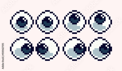 Eyes movements pixel art set. 8 bit. Game development, mobile app. Isolated vector illustration.